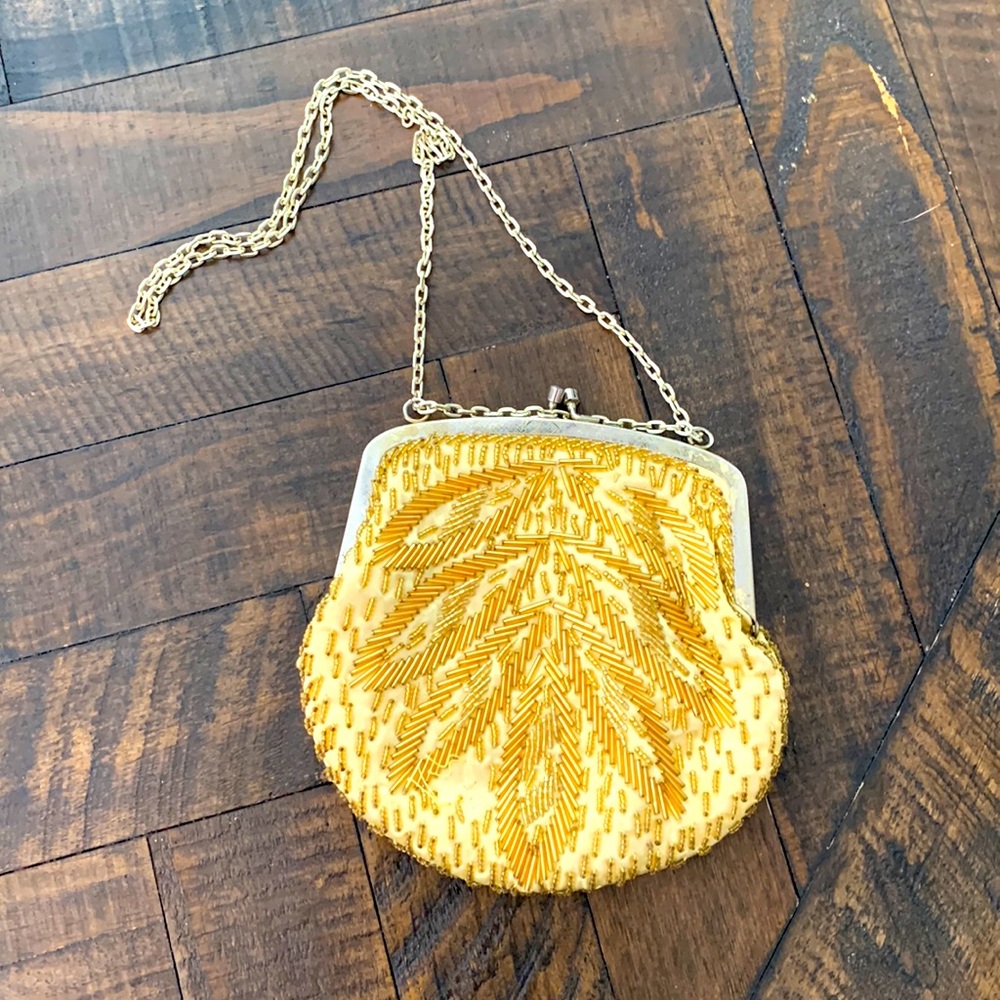 Fun gold beaded coin date purse flapper inspired